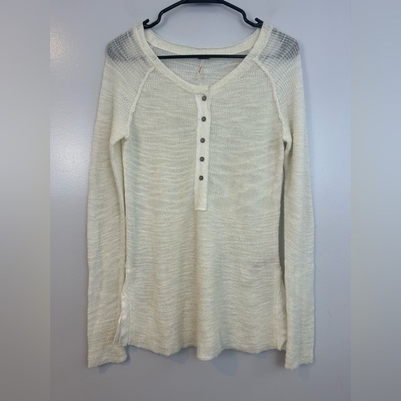 Free People Mountain Song Cream/Ivory Pullover Lightweight Half Button Sweater S - Picture 2 of 12